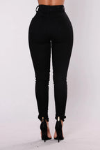 Women High Waist Stretch Hip Lift Denim Skinny Pants Jeans Full Length Sexy Slim Bleachded Solid Color Pants