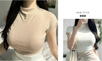 Female Streetwear Basics Versatile Tops Women Sexy Turtleneck Short Sleeve T-Shirts Solid Slim Fit Summer Causal Tees Shirts