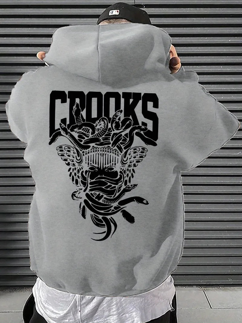 2025 Classic Vintage Men's Dark Pattern Printed Hoodie Fashion Loose Casual Autumn/Winter Pullover Strap