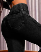 Sexy Elegant New Fashion 2024 Casual Female Trouser Bottom Back Shirred Button Front High Waist Jeans