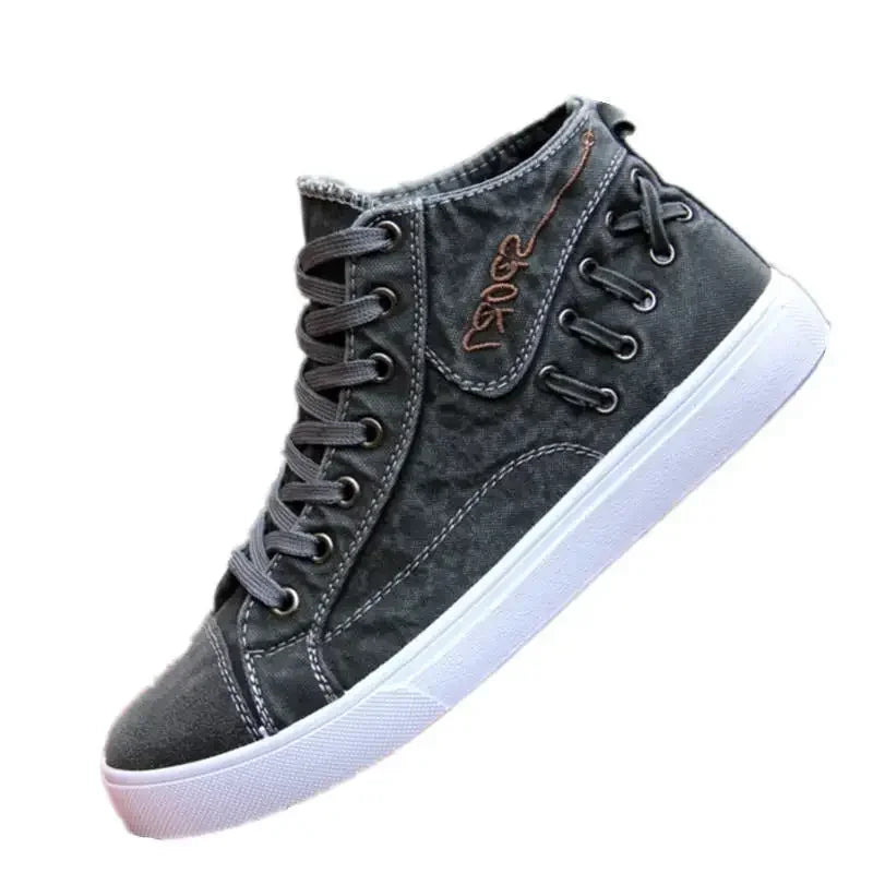 Men's Canvas Shoes Flat High-top Vulcanized Shoes Men's Sneakers Men's Black Casual Canvas Shoes Men's Shoes Sneakers