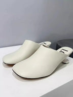 Square Toe Elegant Women Slippers Fad Mid Heels Leather Sandals Mule Shoes Trend Spring Designer Dress Femme Chaussures