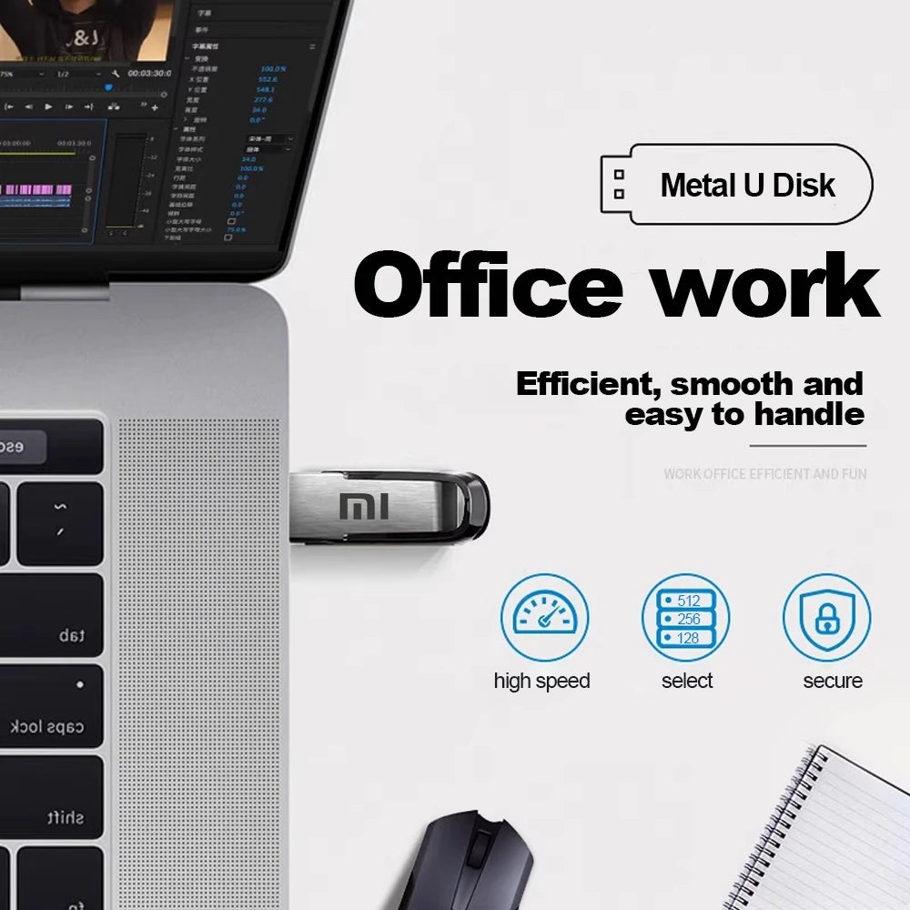 Xiaomi 2TB USB Flash Drive Pen Drive 1TB Memory Waterproof U Disk High-Speed USB 3.2 Data Transmission Metal USB Flash Drive OTG