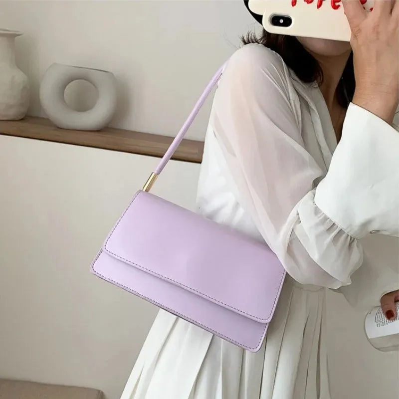 Fashionable Women Shoulder Bag PU Leather Armpit Handbag Casual Small Square Purse for Ladies Stylish Solid Color Crossbody Bag