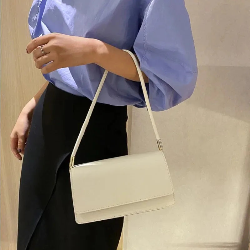 Fashionable Women Shoulder Bag PU Leather Armpit Handbag Casual Small Square Purse for Ladies Stylish Solid Color Crossbody Bag