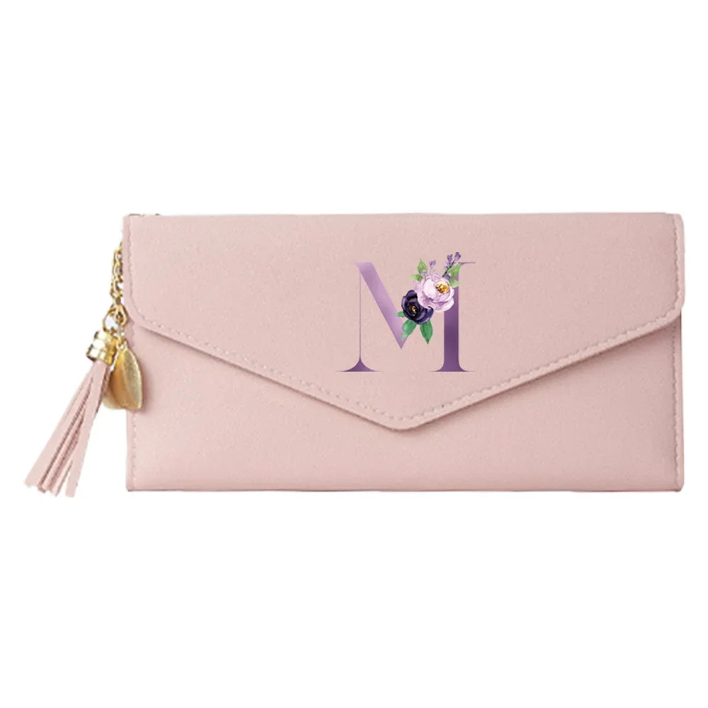 Ladies Wallet Coin Purse Card Holders Clutch Storage Bag Women's Bag Purple Letter Print Pattern PU Leather Long Wallets