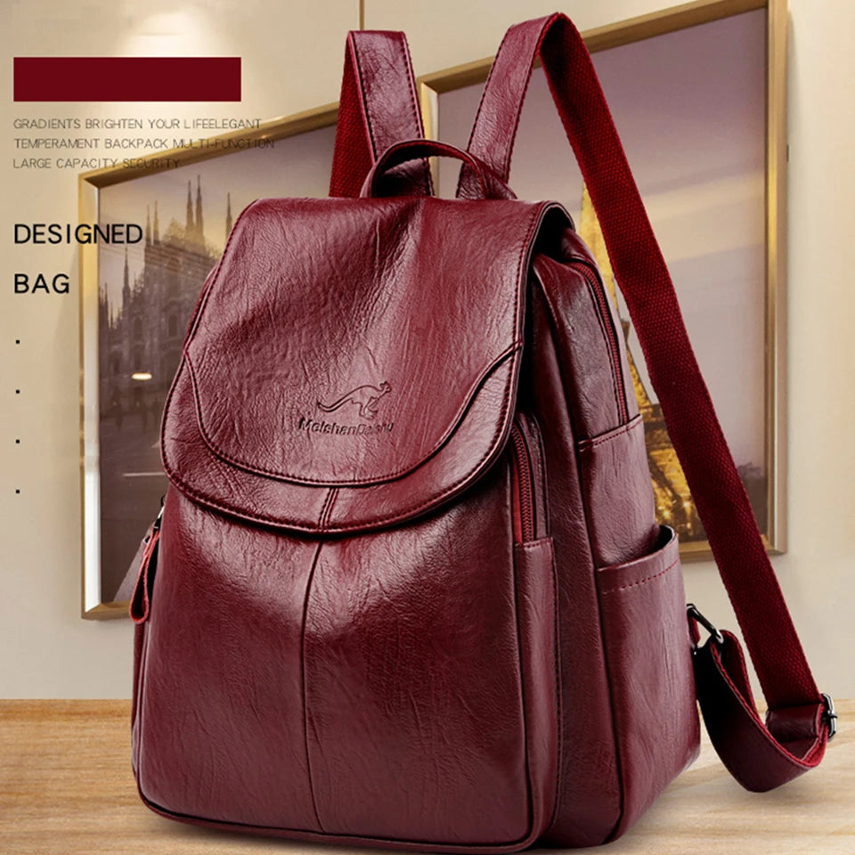 Ladies Bookbag Rucksack Women Large Capacity Backpack Purses High Quality PU Leather Female Vintage School Bags Travel Bagpack