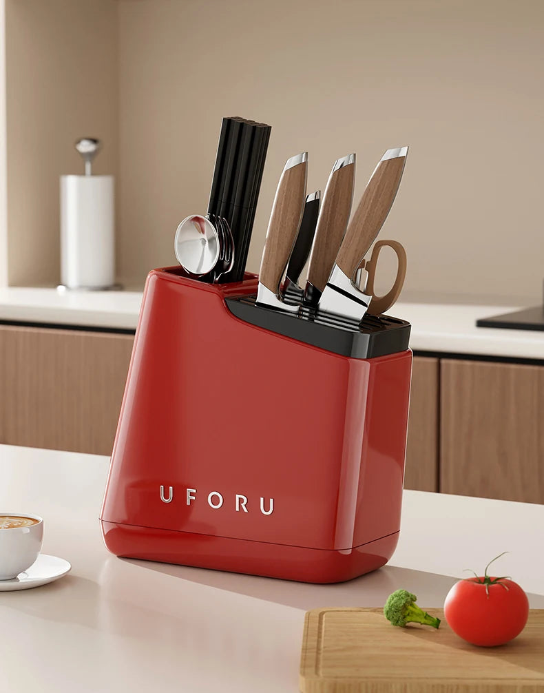 UFORU Multi-function knife rack kitchen knives tableware drain storage household trapezoidal integrated plastic storage rack