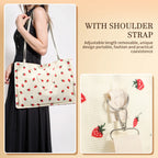 Tote Bag Cute Strawberry Patched Purse for Women Fabric Large Capacity Tote Purse Enduring Tote Bag with Adjustable Shoulder