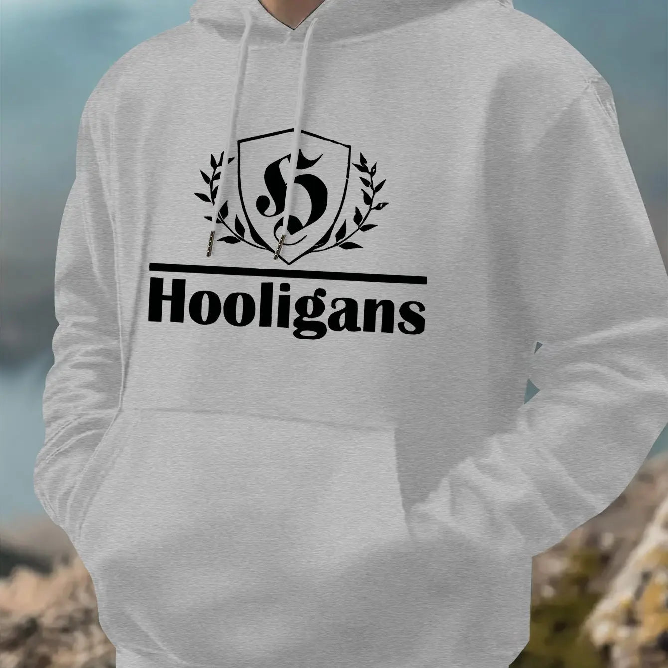 Men's Casual Hoodie HOOLIGANS Geometric Design Pullover for Fitness Training and Daily Wear Fashionable Street Style