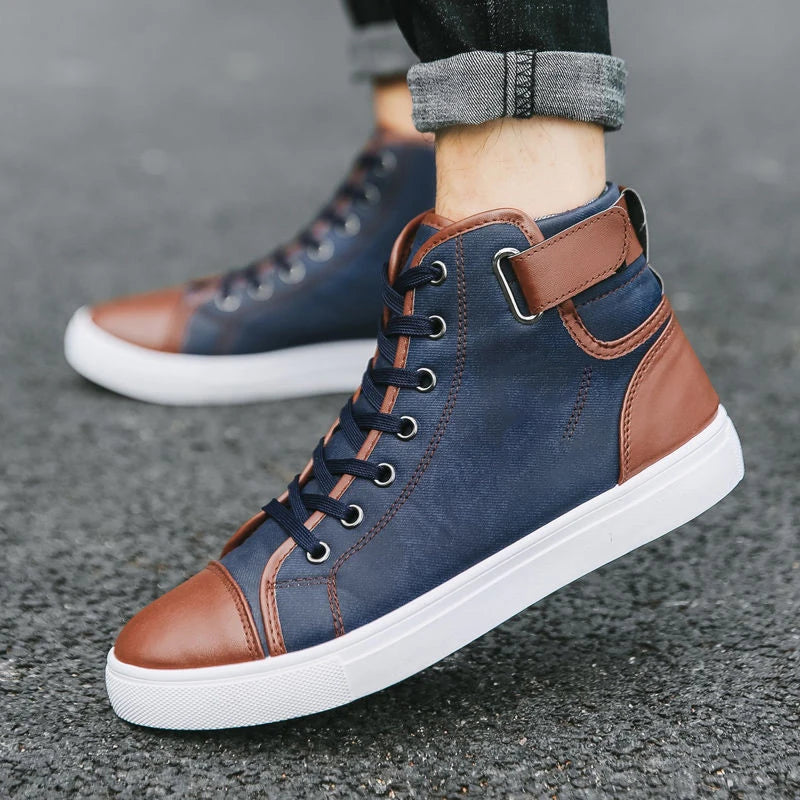 2025 Men Sneakers Men Leather Skateboarding Shoes Male Thick Bottom Non-Slip Student High-Top Sport Shoes Hombre Mens Footwear