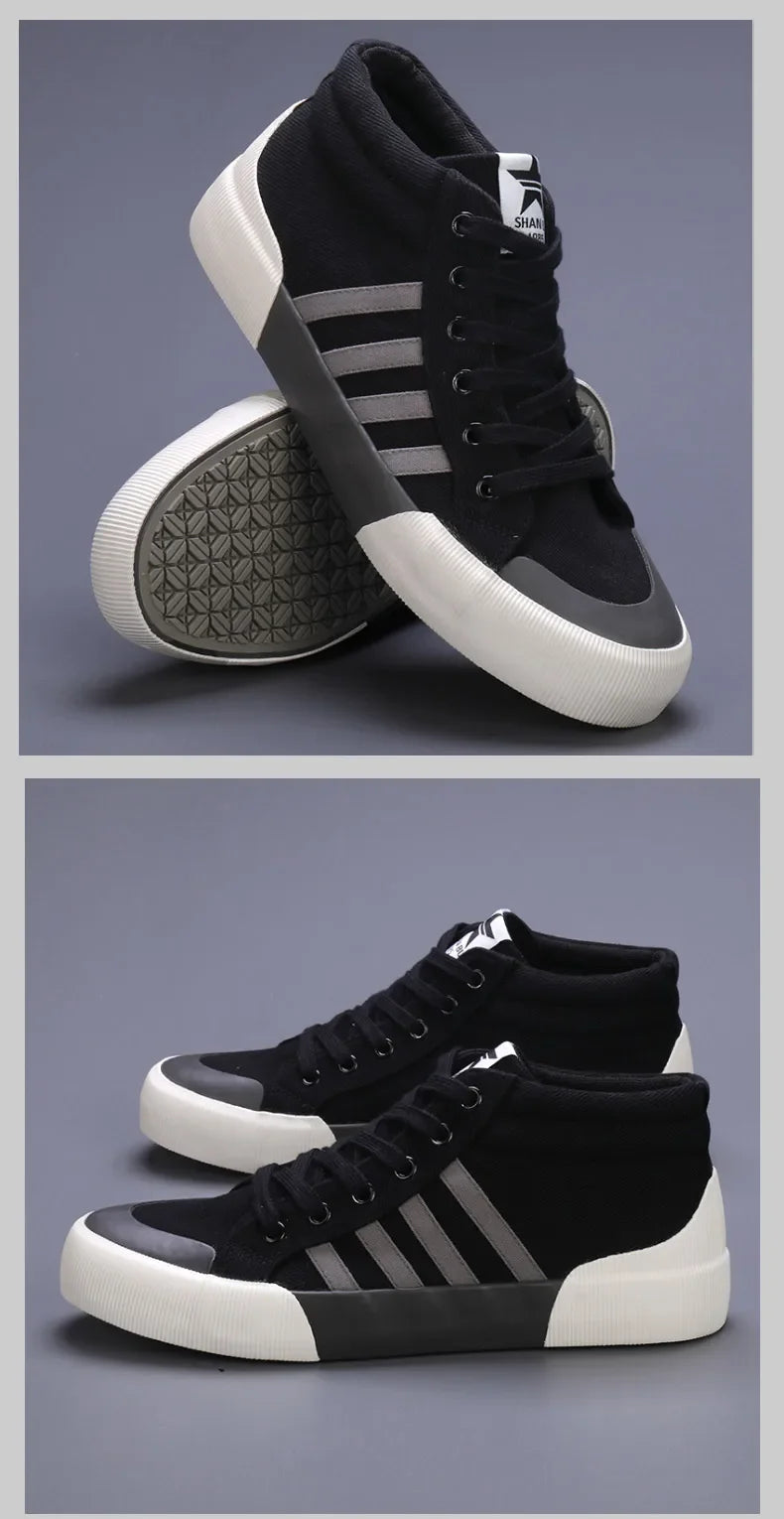 Canvas Sneakers Men Plimsoll Fashion High top Vulcanized Shoes Men Casual Green Men's Shoes Autumn Breathable