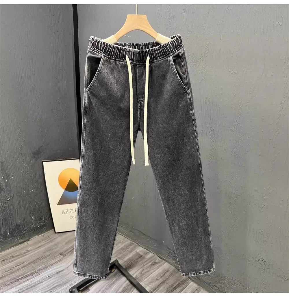 Men's Casual Loose Straight Leg Jeans Thin Wear Resistant Spring Autumn Vintage Workwear Durable Cotton Denim Trousers