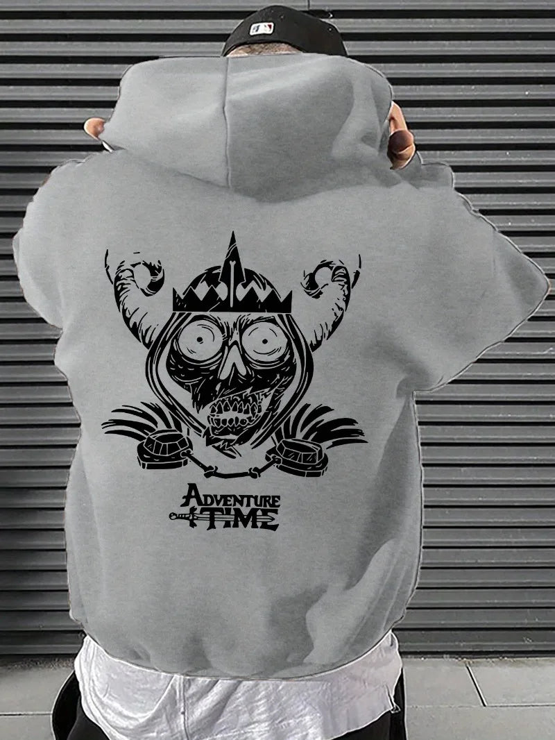 2025 Classic Vintage Men's Dark Pattern Printed Hoodie Fashion Loose Casual Autumn/Winter Pullover Strap