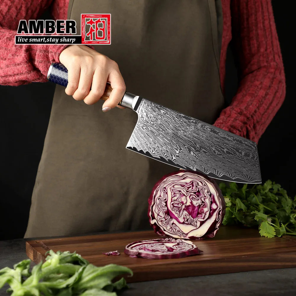 Kitchen Knives-Set Damascus Steel Chef Knife Cleaver Paring Utility Bread Knife Cooking Tool Blue Resin Handle 1-10 Pcs/Set