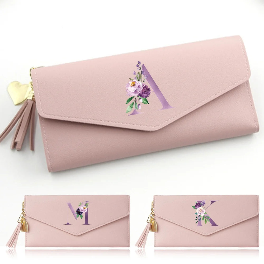Ladies Wallet Coin Purse Card Holders Clutch Storage Bag Women's Bag Purple Letter Print Pattern PU Leather Long Wallets