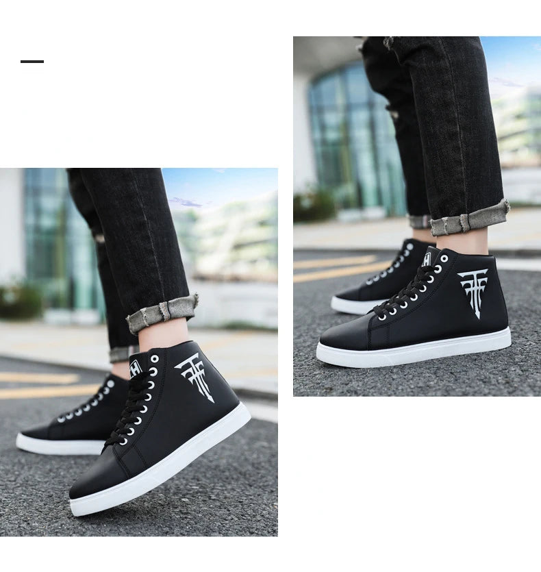 Men High Top Sneakers Fashion Leather Casual Shoes for Men Comfortable Non-slip Vulcanized Shoes Designer Outdoor Men Tenis Shoe