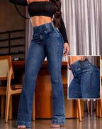 Sexy Elegant New Fashion 2024 Casual Female Trouser Bottom Back Shirred Button Front High Waist Jeans