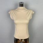 Female Streetwear Basics Versatile Tops Women Sexy Turtleneck Short Sleeve T-Shirts Solid Slim Fit Summer Causal Tees Shirts