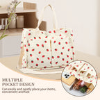 Tote Bag Cute Strawberry Patched Purse for Women Fabric Large Capacity Tote Purse Enduring Tote Bag with Adjustable Shoulder