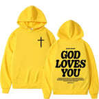 Harajuku Aesthetic Christian Jesus Church Hoodie Bible Verse God Loves You Hooded Men's Women Vintage Sweatshirts Streetwear Y2K