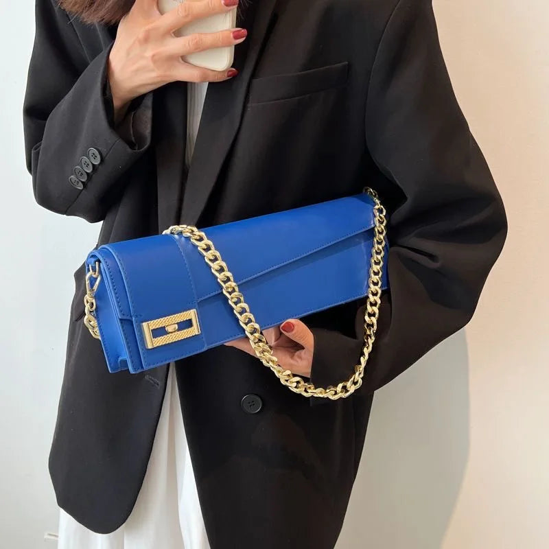 PU Leather Shoulder Bag for Women, Ladies' Purse, Rectangle, Solid, Female Handbag, High Quality, Klein Blue, Underarm, Fashion