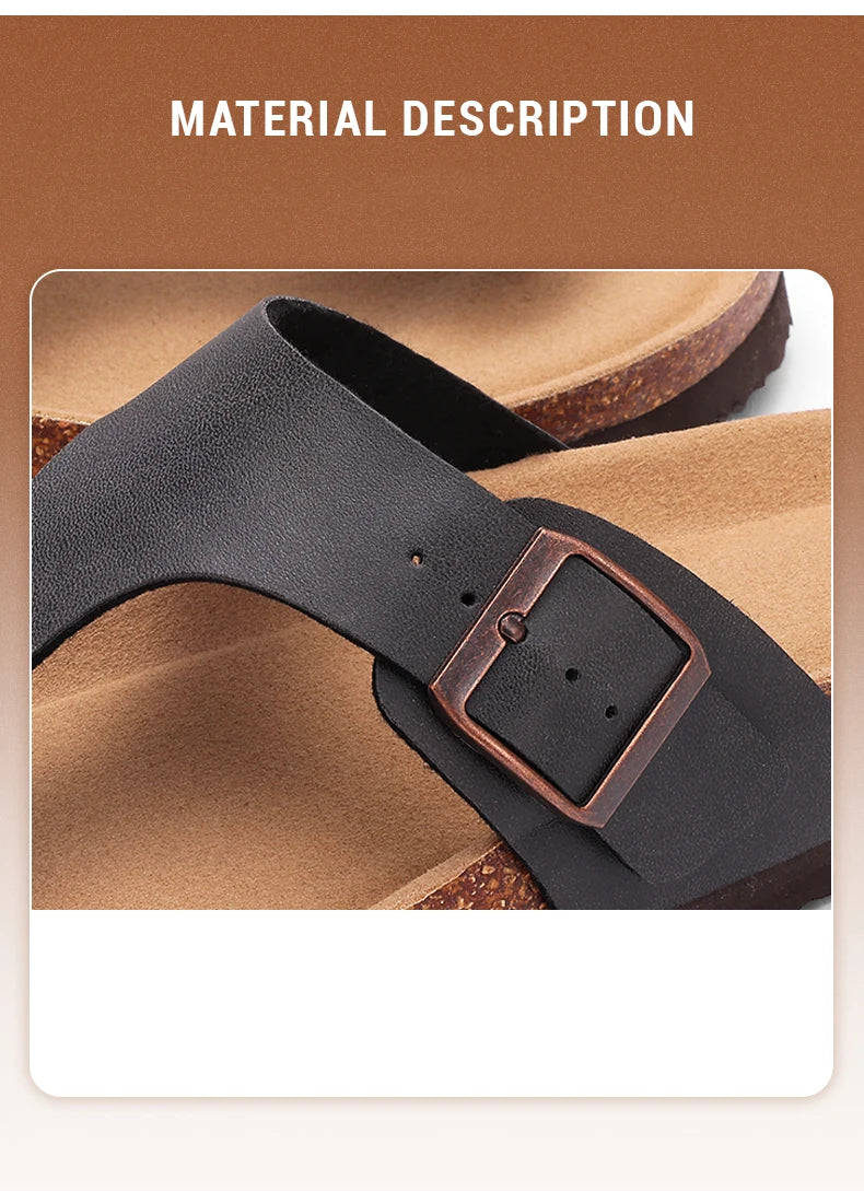 Pallene Women's Cork Flip Flops Soft Cork Flat Sandals Summer Fashion Beach Flip Flops Unisex Comfort House Thong Slide Sandals