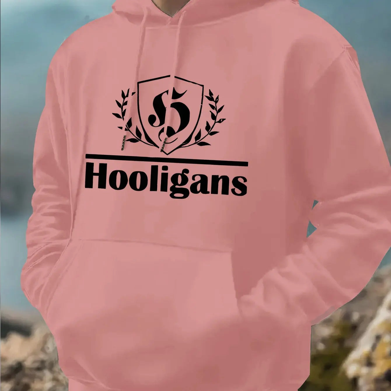 Men's Casual Hoodie HOOLIGANS Geometric Design Pullover for Fitness Training and Daily Wear Fashionable Street Style