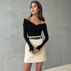Red Sexy Off Shoulder Women's Bodysuits Fashion Crossed Folds Skinny Rompers Long Sleeve Fashion Streetwear Autumn Bodysuits New