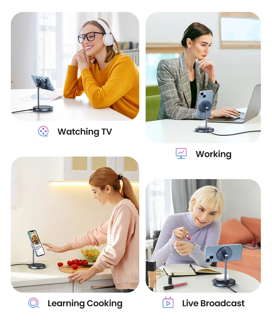 Magnetic Wireless Charger Stand 20W Max 2-in-1 Charging Stand For iPhone 16 15 Pro Max/iPhone 14/AirPods Fast Charger