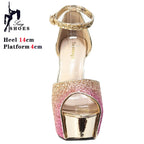 Sequined Cloth Glitter Platform Sandals for Woman Tacones  Summer Heels Sandals 14CM Colorful Peep Toe Pole Dance Shoes Stiletto