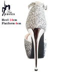 Sequined Cloth Glitter Platform Sandals for Woman Tacones  Summer Heels Sandals 14CM Colorful Peep Toe Pole Dance Shoes Stiletto
