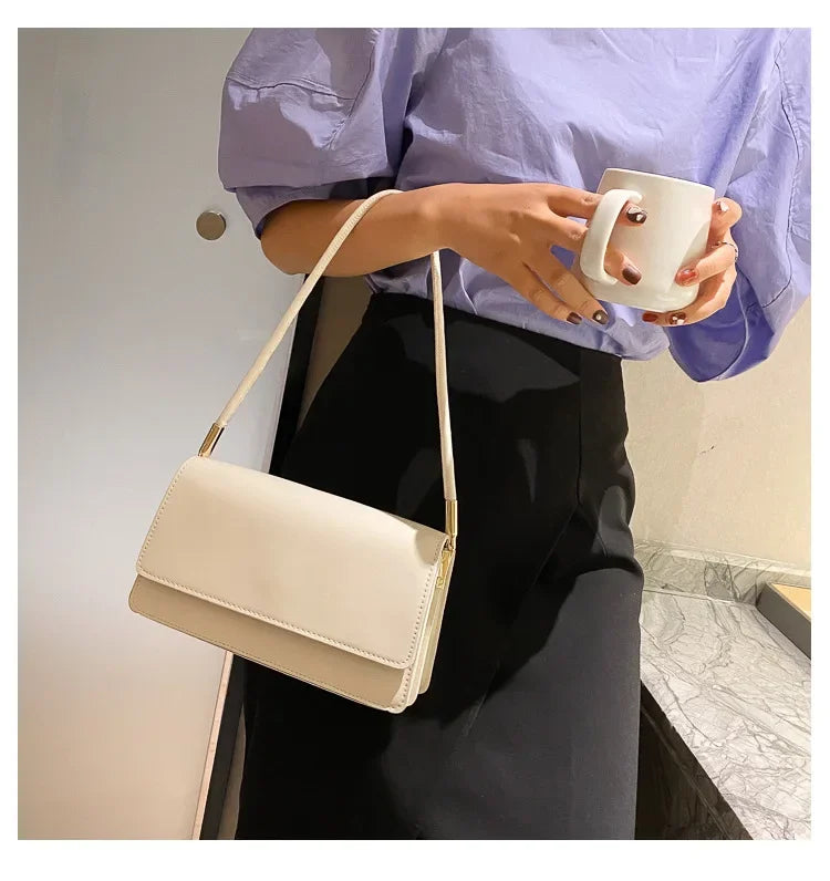 Fashionable Women Shoulder Bag PU Leather Armpit Handbag Casual Small Square Purse for Ladies Stylish Solid Color Crossbody Bag