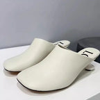 Square Toe Elegant Women Slippers Fad Mid Heels Leather Sandals Mule Shoes Trend Spring Designer Dress Femme Chaussures