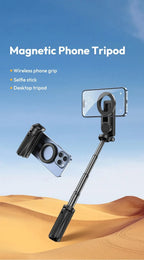 Magnetic Phone Tripod Wireless Phone Grip Selfie Stick Desktop Tripod for iPhone 16 15 14 13 12 Pro Max For Samsung phone holder
