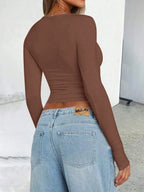 Womens Long Sleeve Shirts Basic Spring Crop Tops Fall Fashion Layering Slim Fitted Y2k Tops