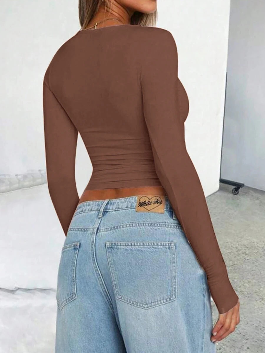 Womens Long Sleeve Shirts Basic Spring Crop Tops Fall Fashion Layering Slim Fitted Y2k Tops