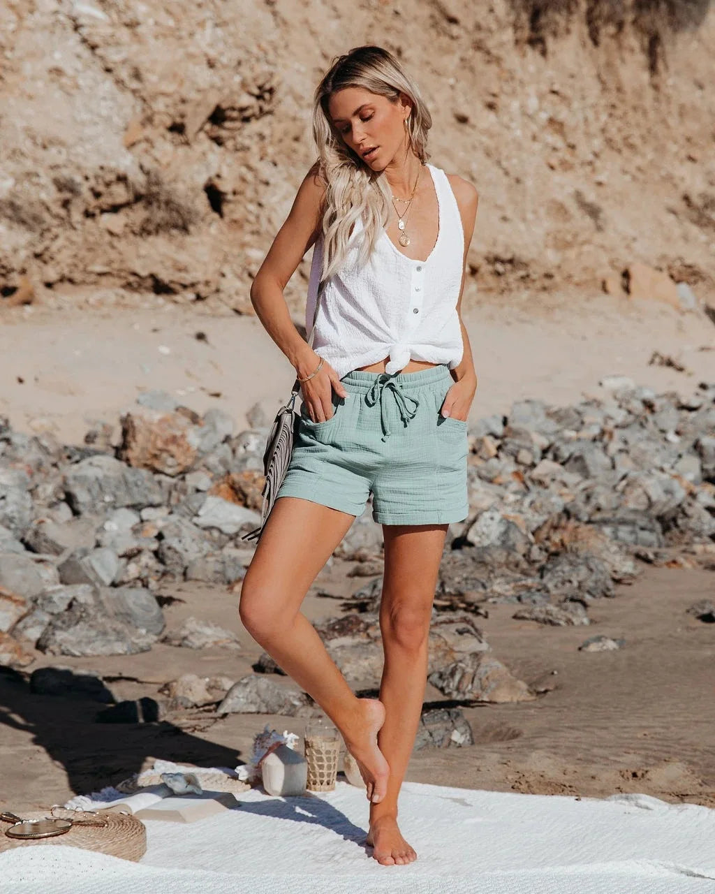 2025 Summer Women's Fashion Shorts Casual High Waist Loose Wide-leg Shorts Solid Color Lace-up Pockets Homewear Female Short