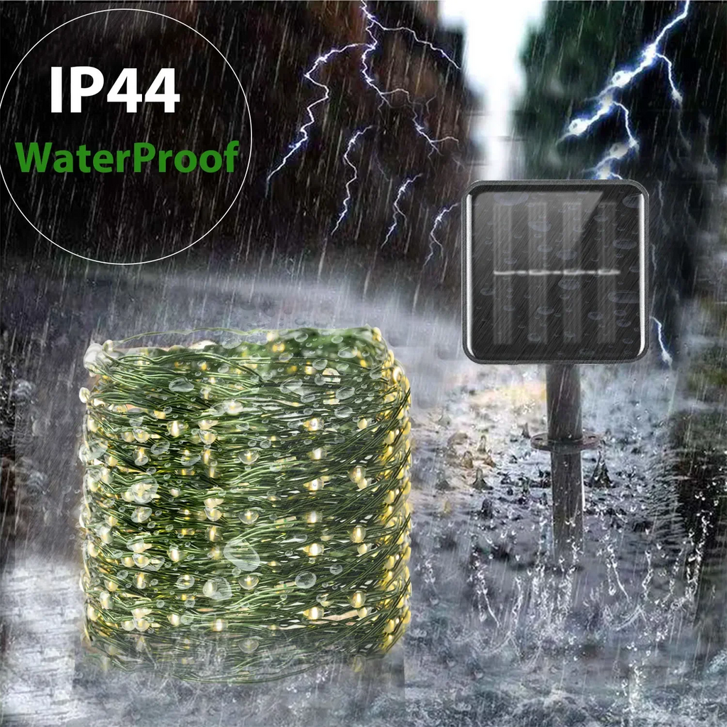 100m Solar Powered Green Wire Mini LED Christmas Waterproof Holiday Lighting Garland String Fairy Lights Halloween Decoration