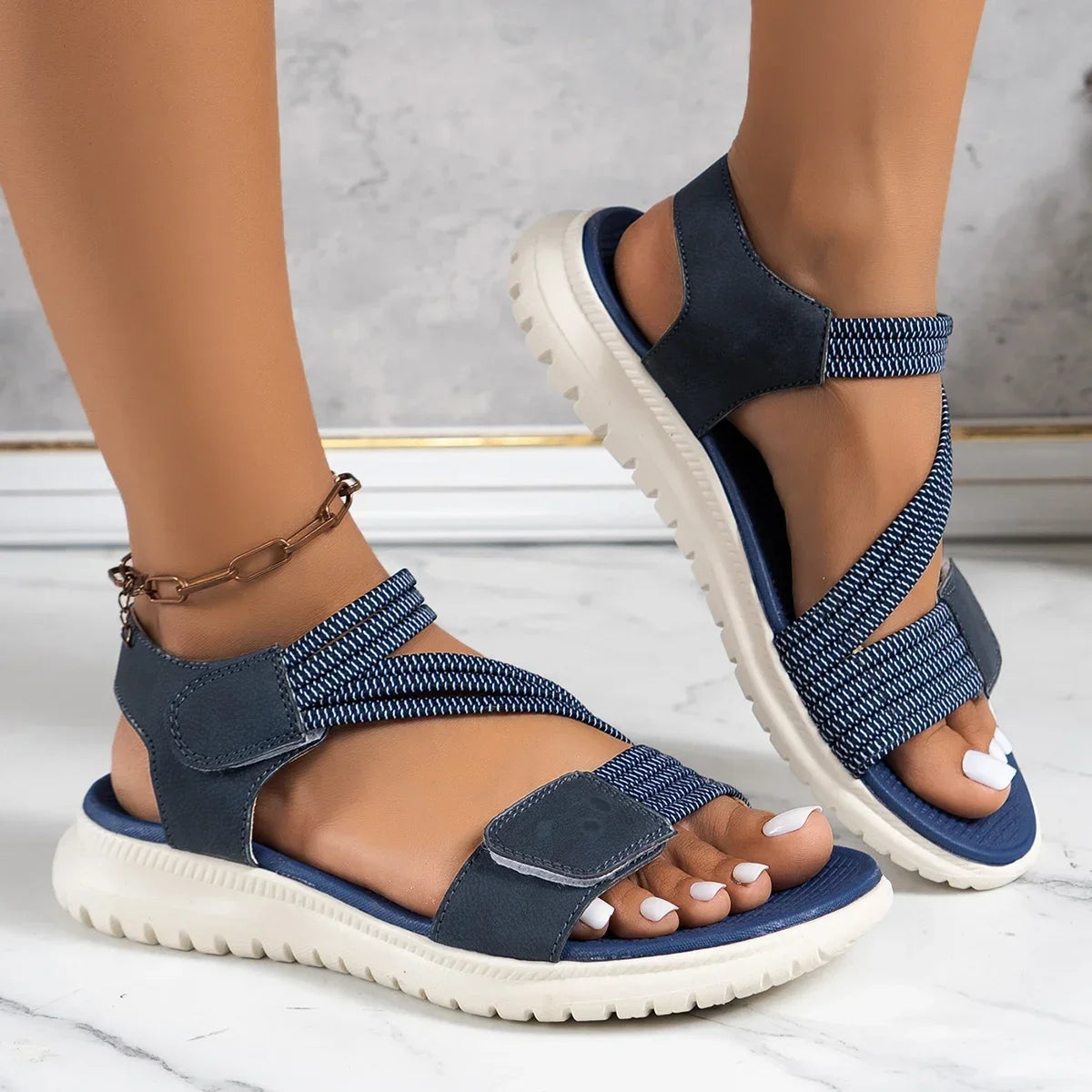 High Quality Brand Women's Sandals Hot Selling 2025 Summer New Elastic Band Fashionable Flat Casual Outdoor Sandals for Women