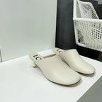 Square Toe Elegant Women Slippers Fad Mid Heels Leather Sandals Mule Shoes Trend Spring Designer Dress Femme Chaussures