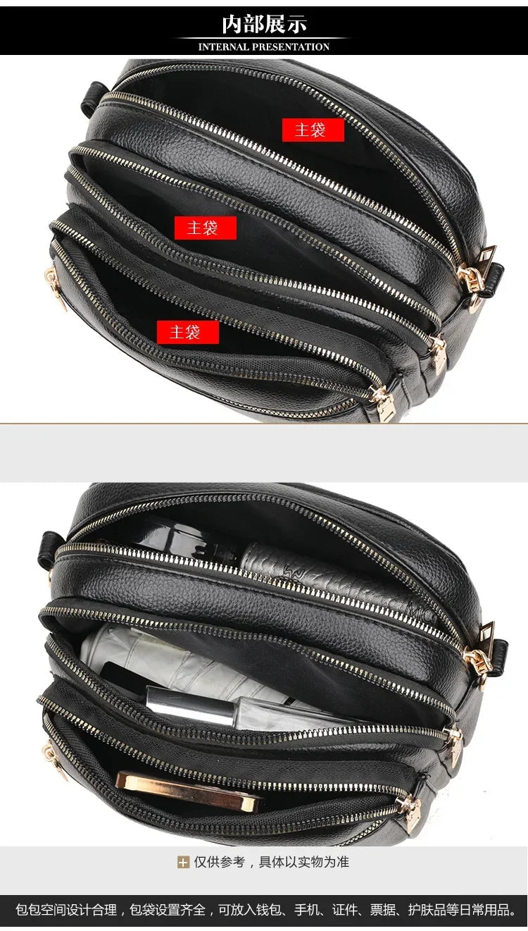 Luxury Ladies Handbag Sac High Quality Soft Leather Purse Fashion Women Shoulder Messenger Bag Multi-pocket Wear-resistant Bag