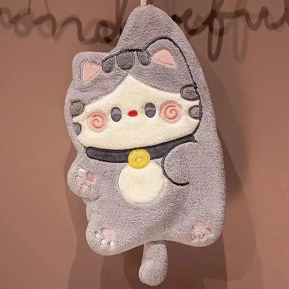 Kitchen Hand Towel Cartoon Cat Shape Highly Water Absorbent Face Washing Towel Coral Fleece Hanging Towel Home Decoration