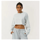 Women Long Sleeve Fitness Crop Top Soft Soild Color Workout T-Shirt Loose Running Yoga Shirt