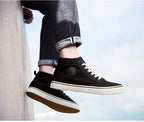 Men's High-Top Canvas Sneakers Slip-On Lace-Up Casual All-Black Basic Skate Shoes for Students Flat Sole Comfortable Sport Shoes