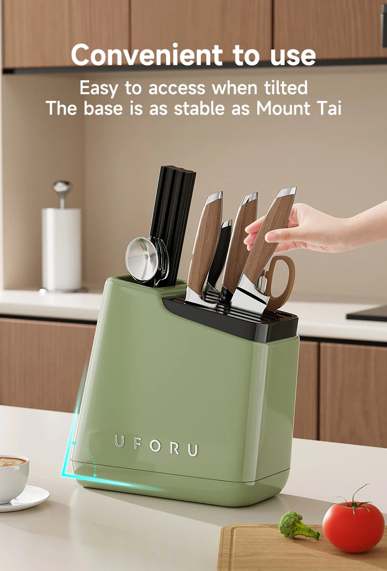 UFORU Multi-function knife rack kitchen knives tableware drain storage household trapezoidal integrated plastic storage rack