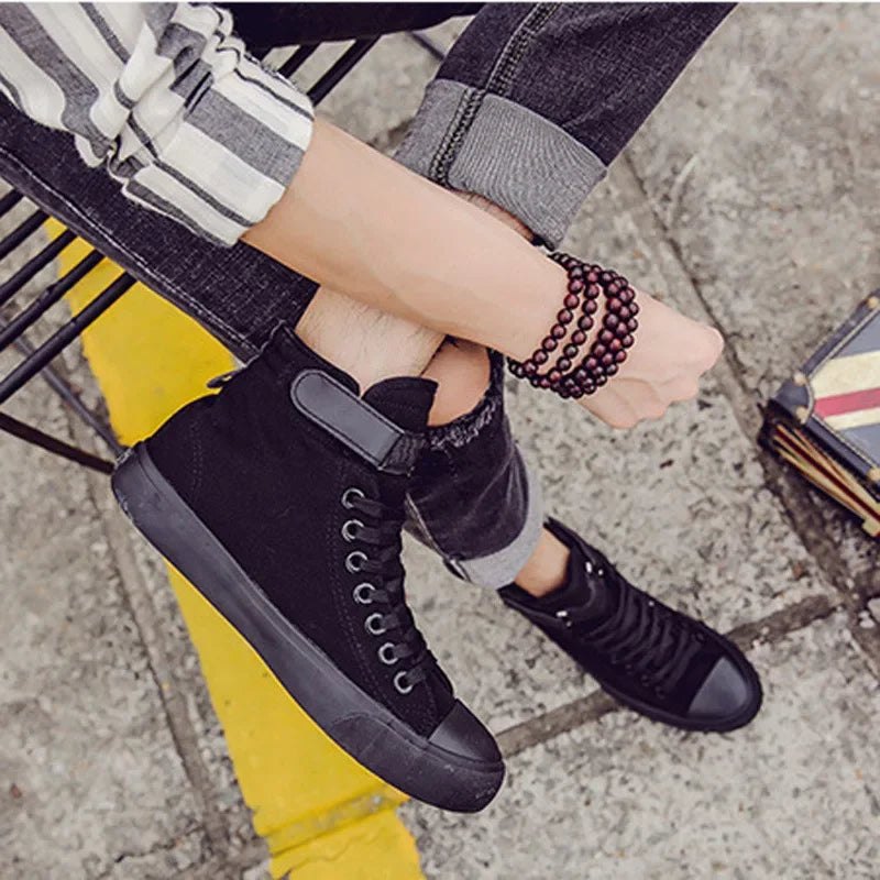 Men High Top Casual Shoes Fashion Breathable Canvas Shoes for Men Comfortable Lace-up Walking Shoes Non-slip Women Sneakers New