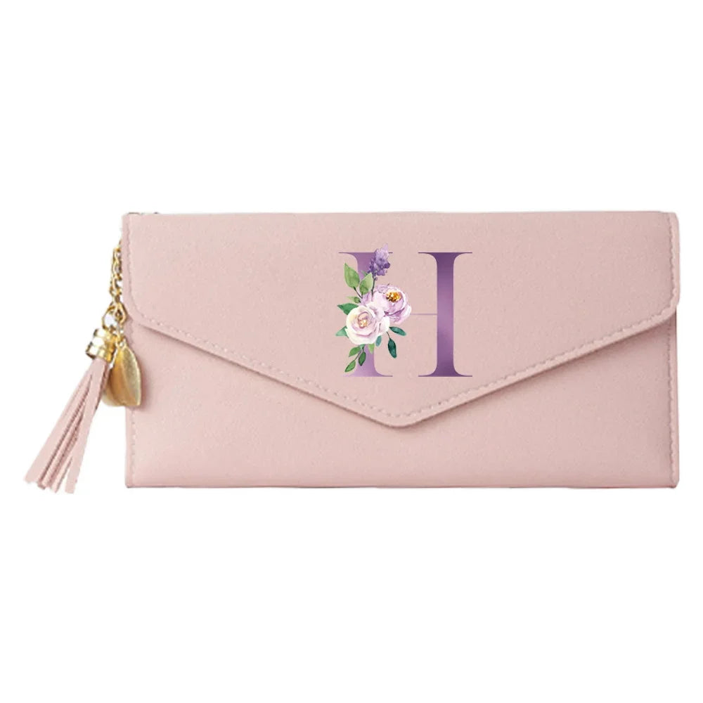 Ladies Wallet Coin Purse Card Holders Clutch Storage Bag Women's Bag Purple Letter Print Pattern PU Leather Long Wallets