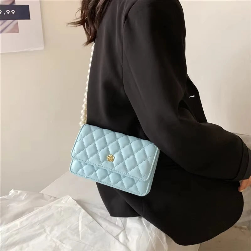 Ladies Luxury Handbags Girls Fashion Pearl Hand Bags Women Purses Elegant Leather Chain Belt Bag Mini Coin Crossbody Bag