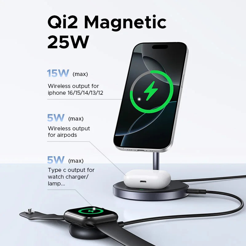 Magnetic Wireless Charger Stand 20W Max 2-in-1 Charging Stand For iPhone 16 15 Pro Max/iPhone 14/AirPods Fast Charger